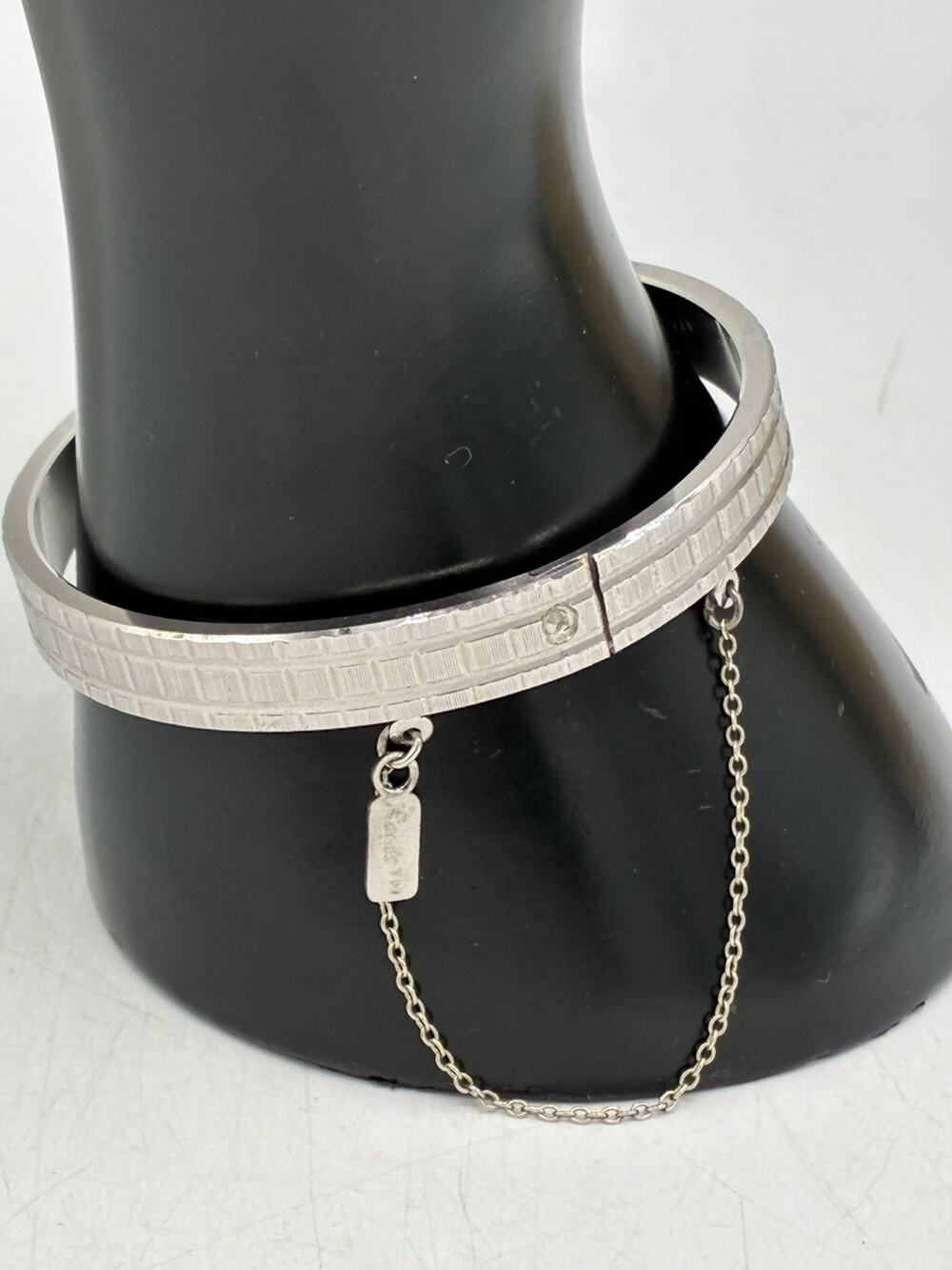 Vintage Roget W Germany Silver Tone Hinged Bangle Bracelet Safety Chain